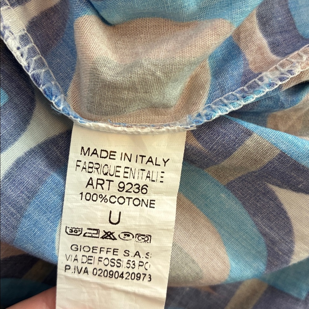 Made in Italy Blue Geometric Print Cotton tiered sleeveless midi dress - Picture 6 of 6